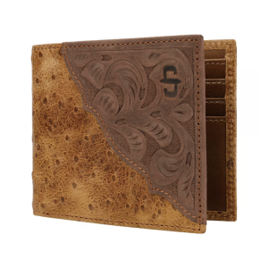 Ostrich Embossed Leather Bi-fold Wallet
