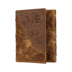 Ostrich Embossed Leather Tri-fold Wallet